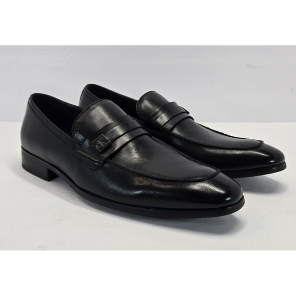 Calvin Klein Men's Black Leather Loafers Dress Shoes CK Logo NEW Size US 9.5
